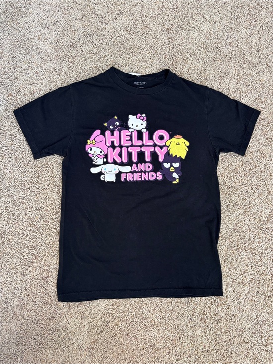 Hello Kitty Tops - Hello Kitty and friends Black Tee with Pink & Yellow Character Graphic Print